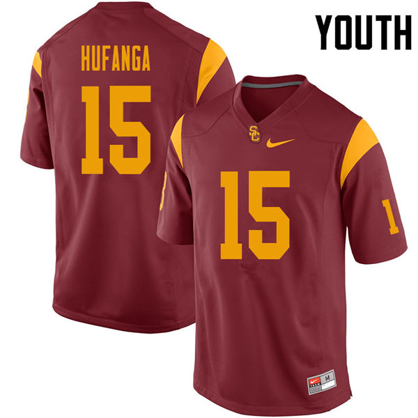 Youth #15 Talanoa Hufanga USC Trojans College Football Jerseys Sale-Cardinal